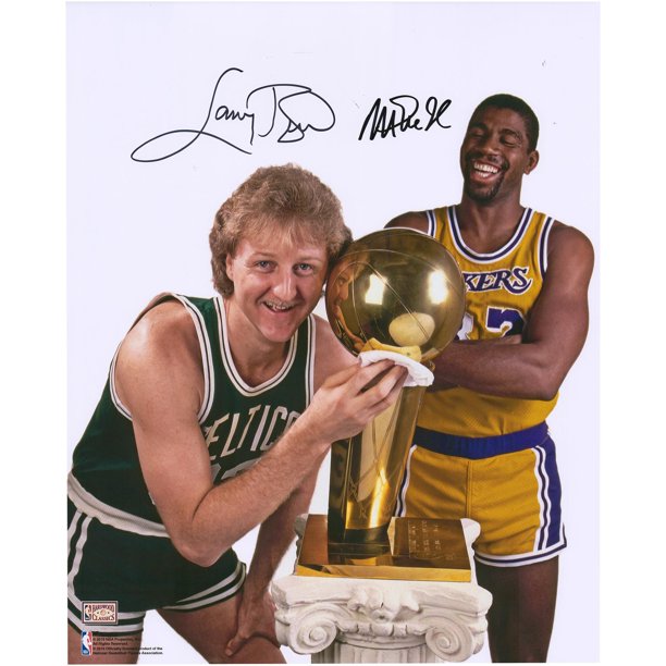 Magic Johnson & Larry Bird Autographed 16