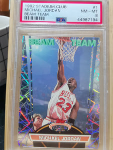 Michael Jordan, Chicago Bulls, 1992 Stadium Club Beam Team #1 Holo PSA 8 (NM-MT)
